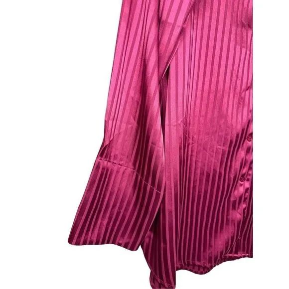 Fashion Nova Women’s XL Stripe This Way Satin Shirt Burgundy NEW - Picture 5 of 8